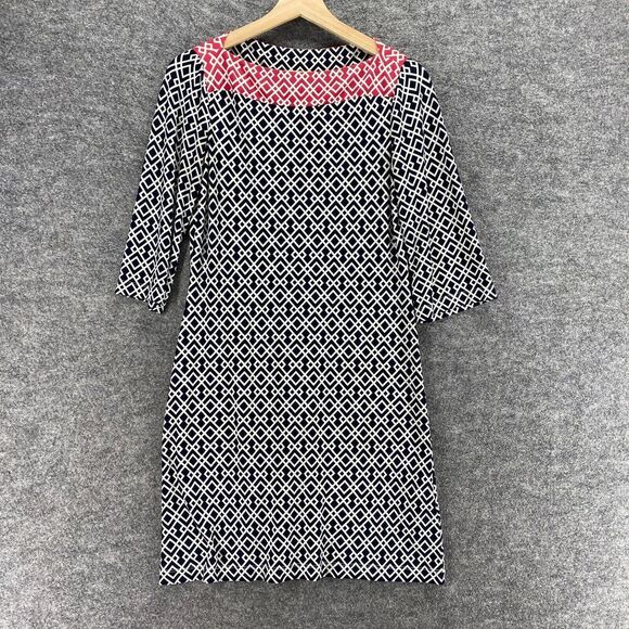 Donna Morgan Dresses & Skirts - Donna Morgan Dress Women 4P Petite Black Geometric Shift Midi 3/4 Sleeve Casual